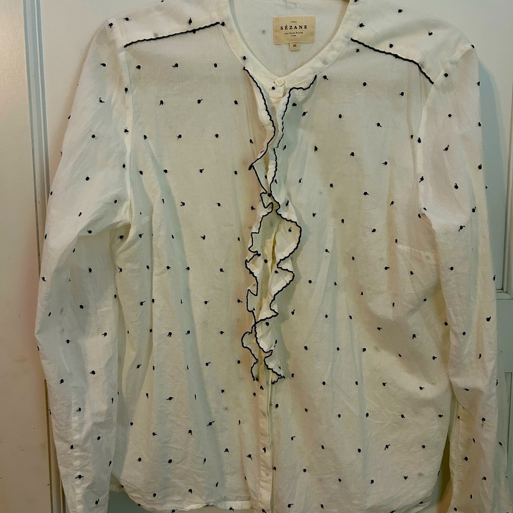 Sezane white blouse with thread dots Size 42